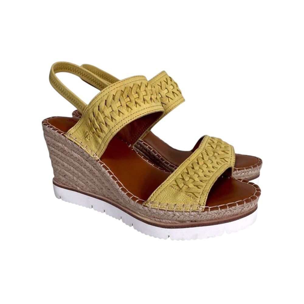 Gentle Souls by Kenneth Cole Espadrille Wedge Sandals Yellow Leather Comfort 9.5